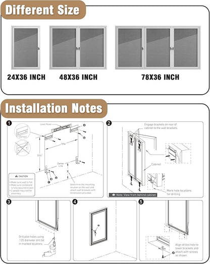 36"x24" Enclosed Bulletin Board, Outdoor Lockable Weather-Resistant Aluminum Cork Noticeboard for School & Office, Silver Frame w/Grey Flet