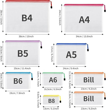 EOOUT 30pcs Mesh Zipper Pouch Bags, 8 Sizes Plastic Zipper Bags, 8 Colors Waterproof Zipper Pouches for Organization, Multipurpose for Travel, School Supplies, Office Appliances and Home Organization