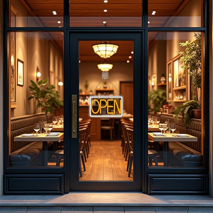 Bright and Eye-Catching LED Open Sign for Business - "16x 10" (White/Yellow) Transparent Acrylic Neon Sign | Ideal for Storefronts, Windows, Bars | Commercial LED Open Signs, Light-Up Open Signs