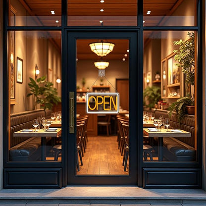 Bright and Eye-Catching LED Open Sign for Business - "16x 10" (White/Yellow) Transparent Acrylic Neon Sign | Ideal for Storefronts, Windows, Bars | Commercial LED Open Signs, Light-Up Open Signs