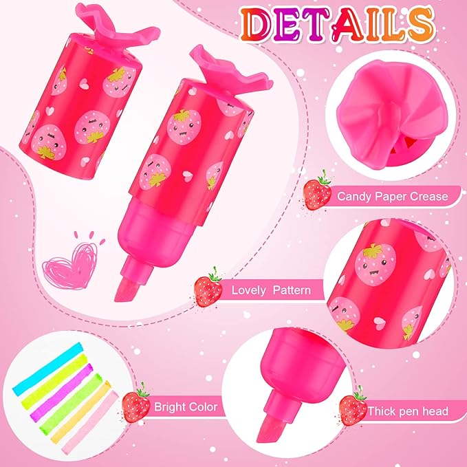 24 Pieces Mini Highlighter Candy Pastel Highlighter for Kid Student 6 Colors Cute Chisel Tip Marker Pen for Candy Party Birthday Drawing Poster Diary Greeting Card School Office Supplies