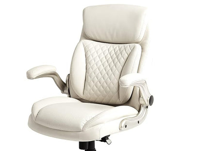 Amazon Basics Ergonomic Desk Office Chair, Flip-up Armrests, Adjustable Height, Cream Leather