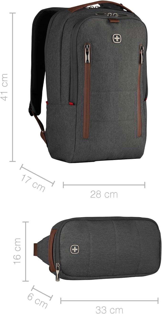 Wenger City Upgrade Laptop Backpack with Cross Body Day Bag 40.64 cm 16 Inches Grey