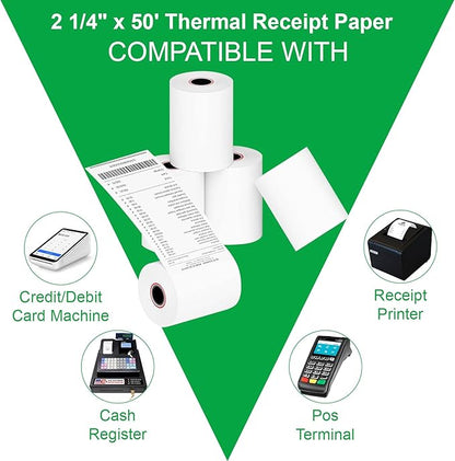 Thermal Paper Rolls 2.25 x 50 ft, 50 Rolls Credit Card Receipt Paper 2 1/4 x 50, Premium Thermal Receipt Paper Fits All 58mm Mini POS Thermal Printer (2 1/4" x 50' Thermal Paper 50 Rolls)