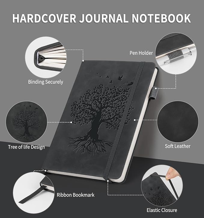 Lined Journal Notebook for Women Men, A5 Hardcover Leather Journals for Writing, 200 Pages Thick Paper, Daily Journal Notebook for Work, School, Note Taking, Business, Travel, College Ruled