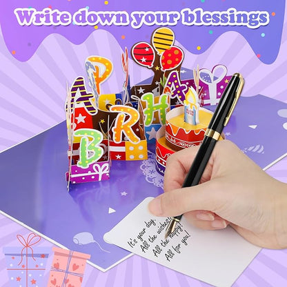 Customizable Age 3D Birthday Card – LED Light, Blowable Candle & Music Pop-Up Greeting Card for Women, Men (1-100 Years) Purple Gold
