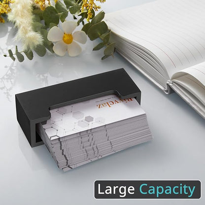 Black Business Card Holder Desk, Wood Business Card Organizer Desktop Business Card Display Stand for Office Tabletop Exhibition, Small Business Essentials