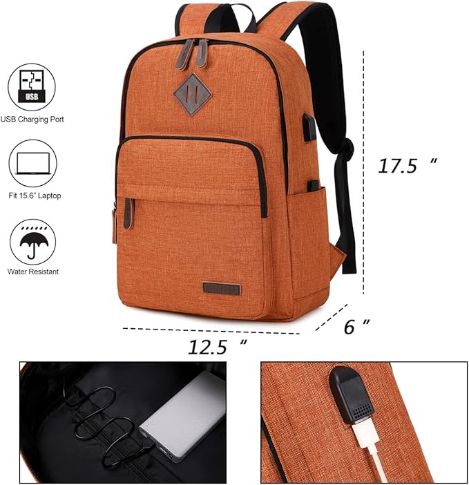 KYALOU Laptop Backpack, Lightweight Bookbag Casual Daypack for Men and Women, College with USB Charging Port - Light Brown