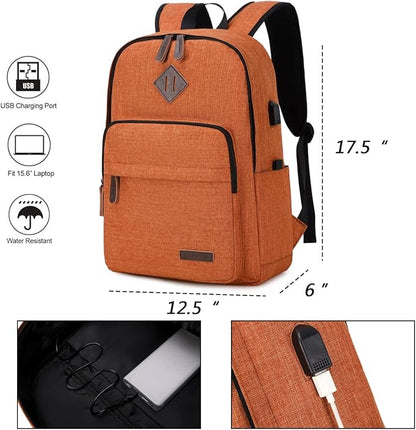 KYALOU Laptop Backpack, Lightweight Bookbag Casual Daypack for Men and Women, College with USB Charging Port - Light Brown