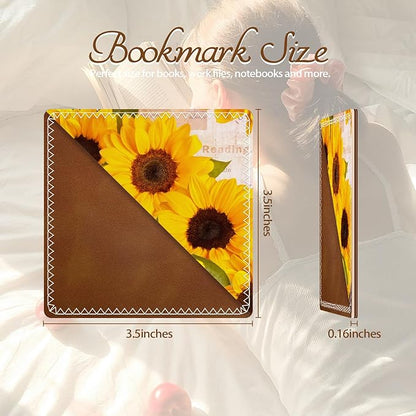 3 Pieces Leather Bookmarks, Personalized & Cute Book Accessories for Reading Lovers, Page Markers for Women Men Girls Boys Student Teacher Kids Retirement Birthday Gifts (Sunflower, Starry Sky)