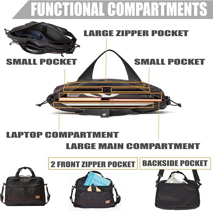 Rough Enough 16 Inch Laptop Bag Tablet Carrying Case Briefcase for Travel Business with Accessory Pocket Shoulder Handle Cordura Black