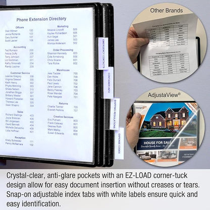 Ultimate Office AdjustaView 10-Pocket Wall Reference Organizer with Easy-Load Pockets and Mounting Screws, Black Pockets