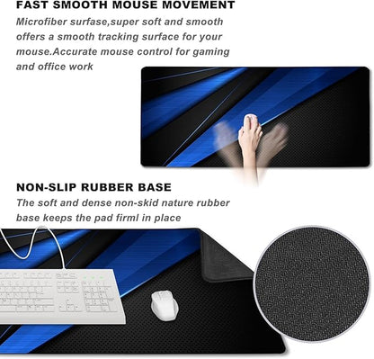 Desk Pad, Large Gaming Mouse Pad,Extended Keyboard Mouse Mat 35.4 X 15.7 Inch Desk Pad with Non-Slip Rubber Base & Stitched Edge for Computers Laptop Desk Home Office Accessories,Black Blue