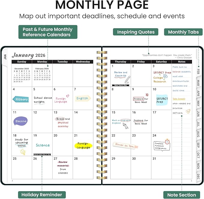 2026 Planner, Aesthetic Weekly and Monthly Planner for Women, Jan 2026 to Dec 2026, Hardcover 2026 Calendar Book with Monthly Tabs, Inner Pocket, Perfect for Office Home School - A5 (6.3" x 8.5"), Insects in Blooms