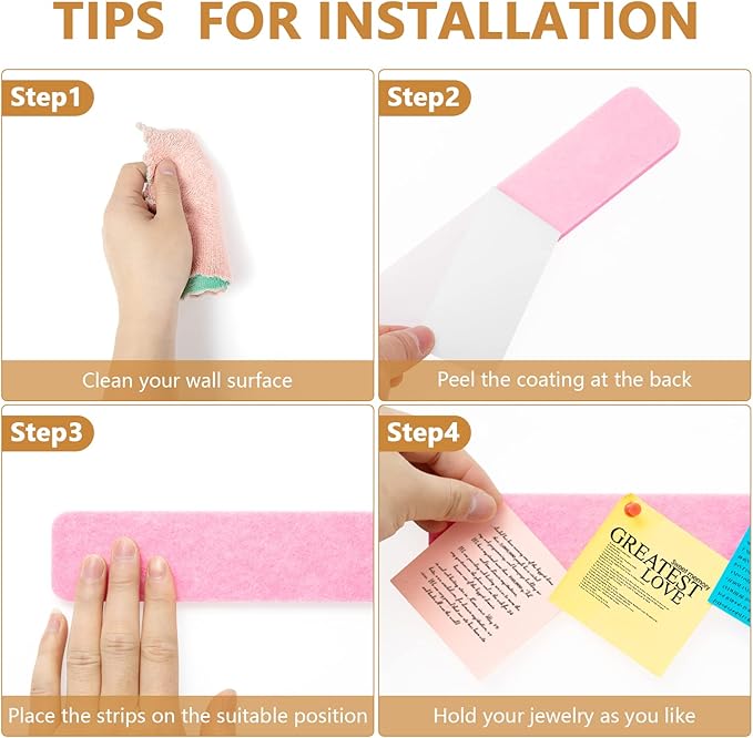 Felt Pin Board Bar Strips Bulletin Board for Bedrooms Offices Home Wall Decoration, Notice Board Self Adhesive Cork Board with 35 Push Pins for Paste Notes, Photos, Schedules (Multi- Purple)