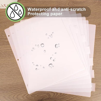 3 Ring Binder Dividers with 8 Tabs, 2 Set 8 Dividers Binder, 1/5 Cut Tabs, Letter Size Binder Dividers White, Sheet Protectors 8.5" x 11", 3 Hole Punch Dividers 8 Tab Sets, Total 16 Dividers