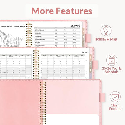SUNEE 2026 Weekly & Monthly Planner 9"x11.2"- 12 Month (January 2026 - December 2026), Vegan Leather Cover, Pocket, Bookmark, Notes, Monthly Tab, Peach Pink
