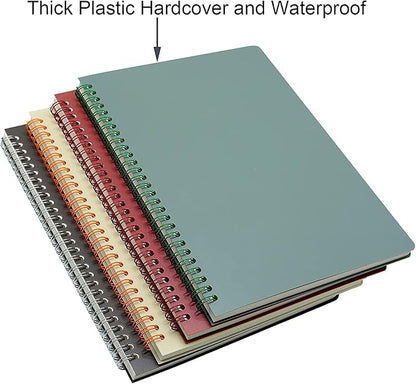 Yansanido Spiral Notebook, 4 Pcs B5 Thick Plastic Hardcover Graph Paper 4 Color 80 Sheets -160 Pages Journals for Study and Notes (Grid-4pcs Wine Red,Brown,Green,ivory, B5)