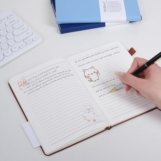 Lined Notebook Journal for Women Men 200 Pages A5 Hardcover Leather with Pen Holder College Ruled Journals for Work Note Taking Travel School Black