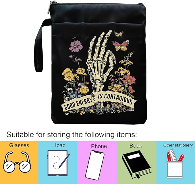 Book Sleeve, Book Sleeve with Zipper, Book Sleeve for Book Lovers, The Reader Tarot Card Book Sleeves, Book Pouch Kindle Protector, Gifts for Women Teacher Librarian Bookworm Bookish (Black-D, Large)