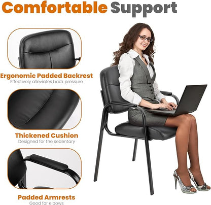 Sweetcrispy Office Guest Chair, Leather Stationary Waiting Room Chairs No Wheels with Padded Arms for Elderly Desk Conference Room Lobby Table Side Salon