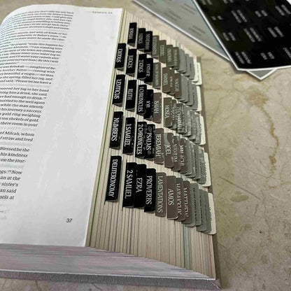 Thinkor Reposition Bible Tabs, Large Print Lanimated Stickers, Easy to Read and Apply Bible Tabs for Women and Man (Gray Green)