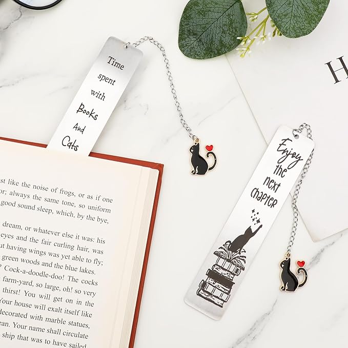 Jeffdad 2 Pcs Kitty Inspirational Words Bookmarks Funny Bookmarks Book Marker for Birthday Gifts Stainless Steel Bookmarks for Book Lovers Kids Teachers Friends Women Men (Type one)