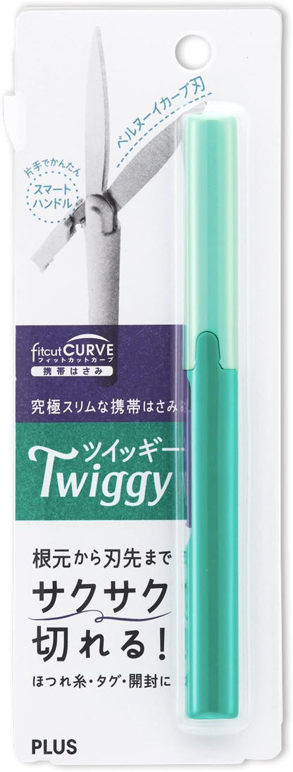 Plus 34-582 Scissors, Portable Fit, Cut Curve, Twiggy, Green, Slim Shape