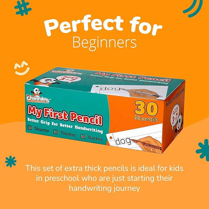 Channie's Extra Thick Kids Pencil Boxes for School Bulk - Easy-to-Hold Presharpened Jumbo Pencils for Preschoolers - Box of 30 Wood Pencils for School, Ideal for Classroom Prizes - White