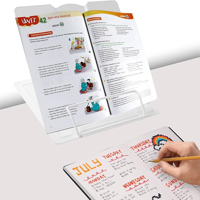 Metal Book Stand - Adjustable Book Holder for Reading (Full White)