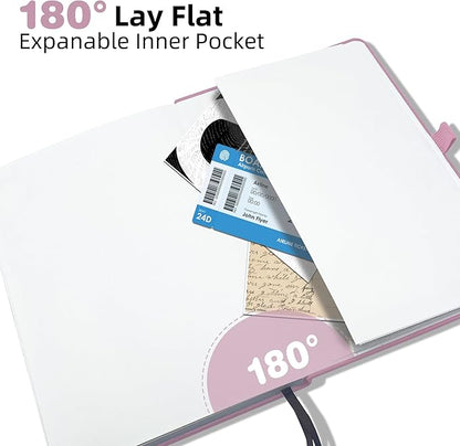 Blank Journal Notebook, A5, 192 Pages 100 GSM Thick Sketch Book for Women Men, Hardcover Leather Unlined Journaling for Work, Notebooks for Writing, 5.8 inches x 8.5 inches (Pink)