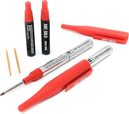 June Gold 2 Red Deep Reach Markers, 2 Ink Refill Bottles, 2 Tip Replacements, 30 mm Reach & 2 mm Felt Tip