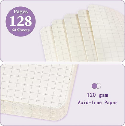 Graph Grid Paper Notebook/Journal - Classic Journal/Notebook with Ribbon Divider, Hardcover with Thick Paper, 5.3" x 8.26", Banded + Pen Holder +Inner Pocket - Purple