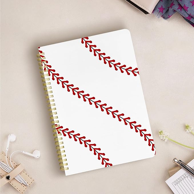 Cute Spiral Notebook journal B5 Aesthetic Pretty Design for Women Girls Kawaii with Pocket, 10 x 7.2 inch, Lined, Baseball
