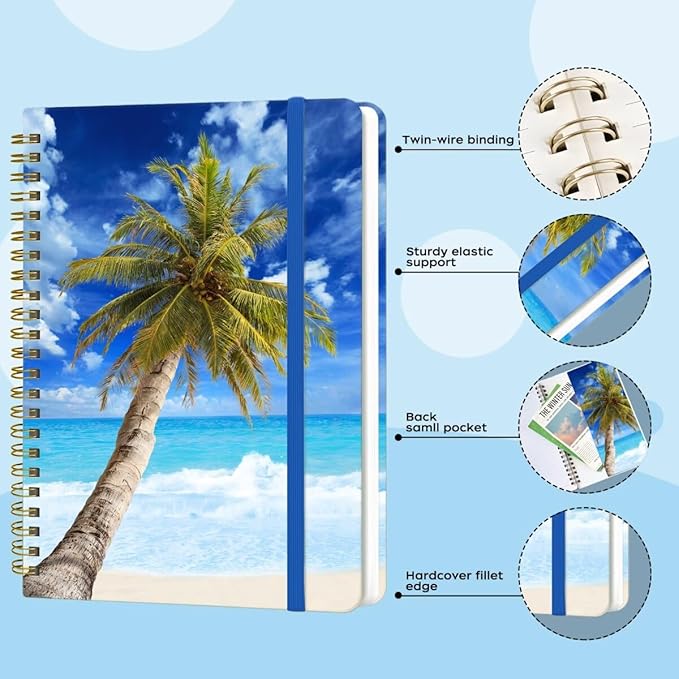 Spiral Notebook - A5 Spiral Notebooks, 8.3'' × 5.8'', 160 Pages, Aesthetic Journaling Notebooks for Women, College Lined Notebook with Elastic Closure, Back Pocket, for School Office, Tree