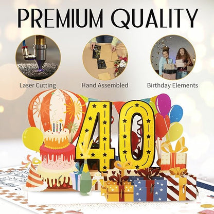 Funny 40th Birthday Card for Women Men, 3D Pop Up 40th Birthday Decorations for Her Him, Happy 40th Birthday Gifts for Husband Wife, Jumbo 40 Year Old Birthday Card, Review of 1985, Classy (8"x10")