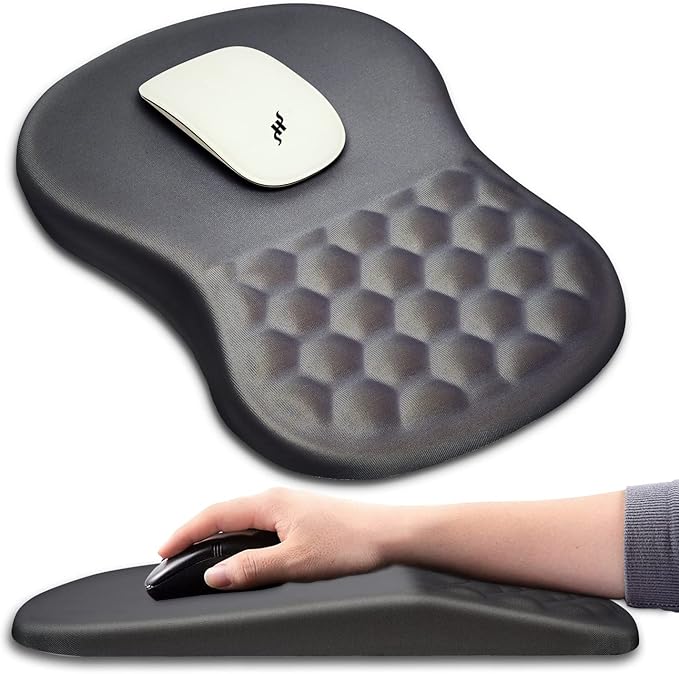 Hokafenle Ergonomic Mouse Pad Wrist Support with Massage Design, Wrist Rest Pain Relief Mousepad with Memory Foam&Non-Slip PU Base, Mouse Pads for Wireless Mouse & Desk (12x8 inch,Gray)