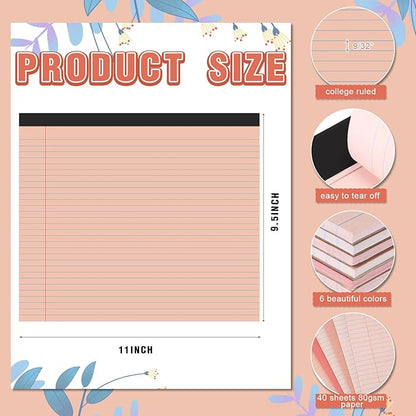 Lincia 6 Pcs 11" x 9.5" Legal Pads College Ruled Notepad Landscape Notebook Horizontal Lined Notebook 80 Gsm Assorted Colors Paper Pastel Writing Pads for School Office, 40 Sheet (Gradient Orange)