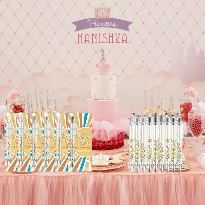 50 Sets Baby Shower Favors Gifts for Guests Includes 50 Rolling Paper Ballpoint Pens and 50 Greeting Thank You Bookmarks Baby Shower Party Favors (Here Comes The Sun)