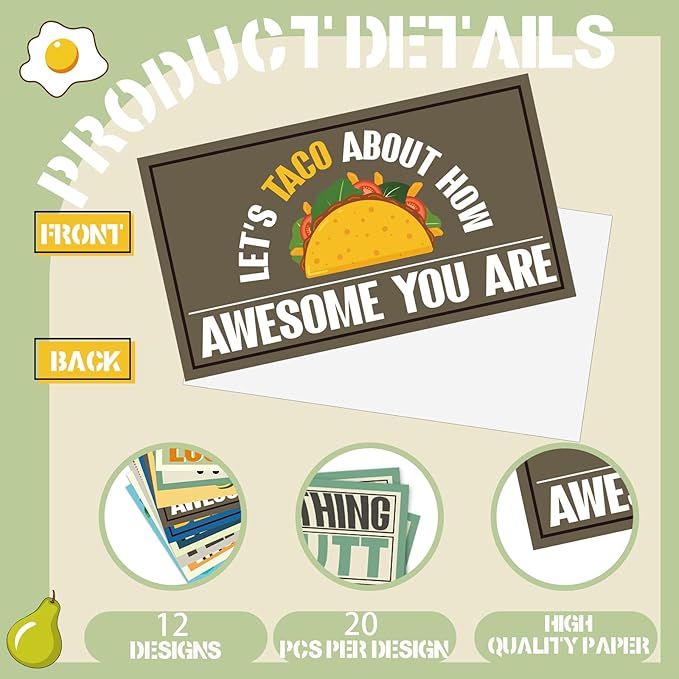 Yeaqee 240 Pcs Employee Appreciation Kudos Cards Funny Blank Back Motivational Card Encouragement Thank You Note Recognition Card for Teacher College Affirmation Gift(Funny)