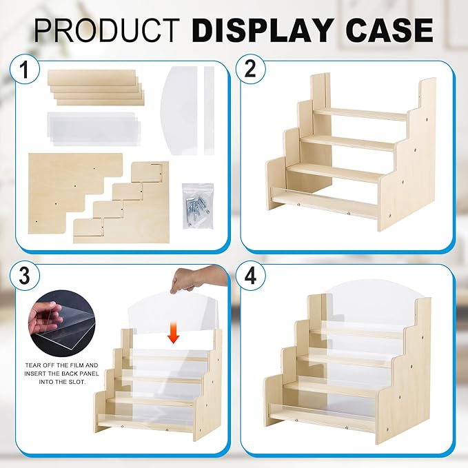 Greeting Card Display Stand , Acrylic Sticker Display Holder for Vendors, Counter Retail Display Rack , 4-Tiered Wooden/Acrylic Display stand for postcard /Brochure/Photos/Picture