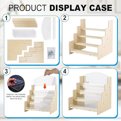 Greeting Card Display Stand , Acrylic Sticker Display Holder for Vendors, Counter Retail Display Rack , 4-Tiered Wooden/Acrylic Display stand for postcard /Brochure/Photos/Picture