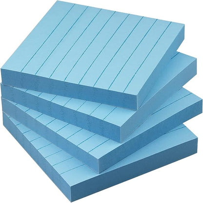 Lined Sticky Notes 3x3 Sticky Notes with Lines Self-Stick Notes Bright Color 4 Pads 90 Sheets/Pad (Light Blue)