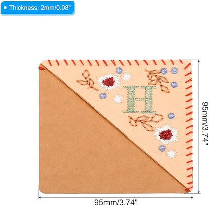 PATIKIL Personalized Embroidered Corner Bookmark, Cute Flower Felt Stitched Triangle Book Mark Page Marker for Women Men Book Lovers Teachers, Pink, Letter H