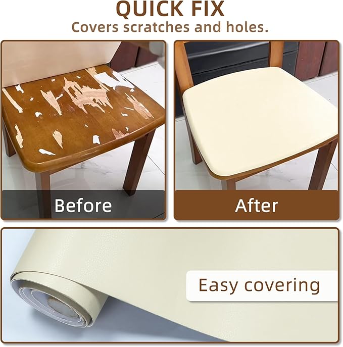 CHEIGHY Leather Repair Patch for Couches Self-Adhesive Leather Repair Tape kit for Furniture Sofa Vinyl Car Seats Couch Chairs Shoes Down Jackets (Beige, 3.9X79 inch)