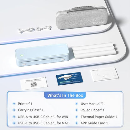 300DPI Portable Printer Wireless for Travel, Inkless Small Bluetooth Printers for Home Use, Compatible with Mobile Phone & Laptop, Support 8.5 x 11 Inch & A4 Thermal Printer Paper, Blue