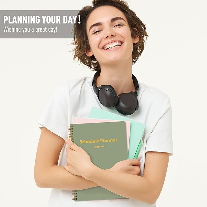 Daily Planner 24 Hourly Schedule from 12am - 12pm, Undated Hourly Planner with To-Do List, Priorites, 7" x 10", Organize Your Tasks and Appointments for Office, School, and Home - Green