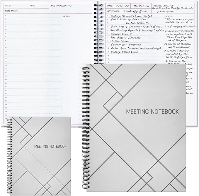 2 Pack Meeting Notebooks for Work, Spiral-Bound Daily Planner for Project Management, Office, Business, Note Taking, Organizer (160 Pages, 8.5 x 11 In)