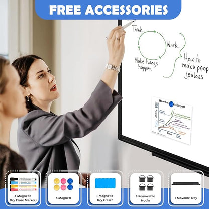 Double-Sided White Board Black Aluminium Frame, 24" x 18" Dry Erase Board Magnetic Whiteboard for Wall, Hanging Mounted Whiteboard Home, School, Office, Kitchen