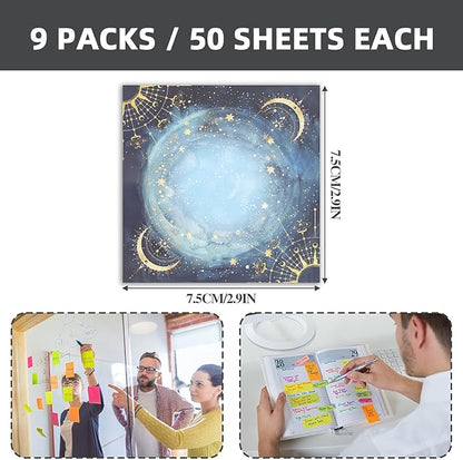 Post it Notes 3x3 Cute and Aesthetic Sticky Notes Planner Notepad - 450 Sheets - Desk Accessories for School, Office, and Home - Ideal Gifts for Teachers, Women, and Coworkers (Astrology Fantasy)